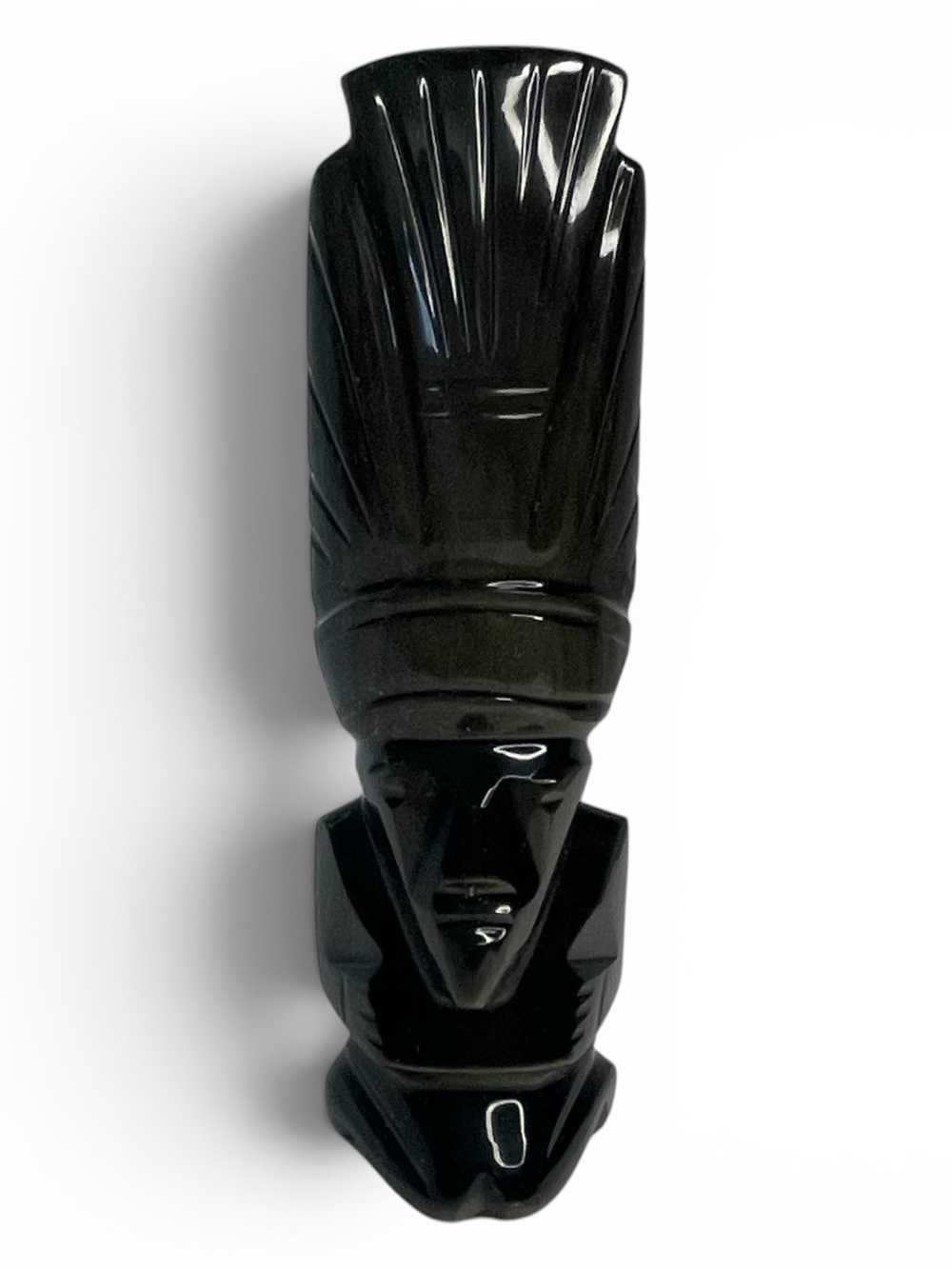 Black Onyx Obsidian Stone Statue Aztec Mayan Mexican Tribal Warrior Deity Totem